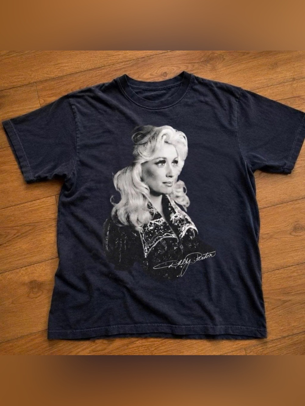 Black Short Sleeve Tee with Monochrome Dolly Parton Portrait